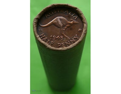 ROLL OF 1948 KGVI, AUSTRALIAN HALF PENNY (50X CIRC...