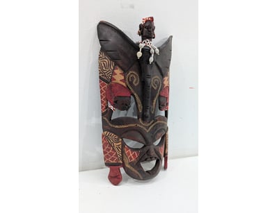 NOUMEA TRIBAL CEREMONIAL MASK WITH ARTICULATED FIG...