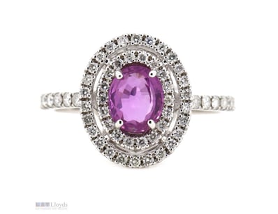 14K WHITE GOLD, PINK SAPPHIRE AND DIAMOND, DOUBLE ...