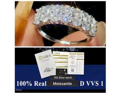GRA CERTIFED 925 SILVER MOISSANITE RING SIZE 8 WIT...