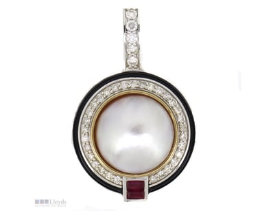 14K WHITE/YELLOW GOLD, WHITE CULTURED MABE PEARL, ...