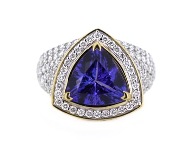 14K YELLOW GOLD, TANZANITE AND DIAMOND, COCKTAIL R...