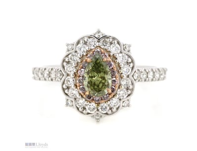 14K WHITE/ROSE GOLD, GREEN DIAMOND, PINK DIAMOND A...