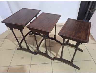 Nesting Tables, Timber Style, Brown Finish

