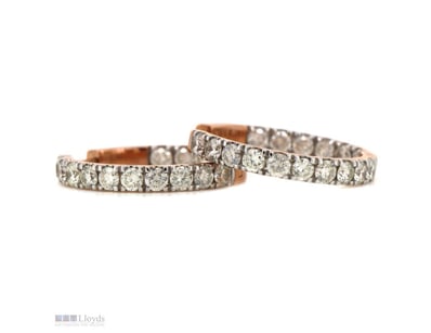 14K ROSE GOLD AND 4.10CT TDW DIAMOND, HOOP EARRING...