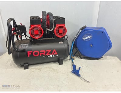 Air compressor and air hose reel lot 

Includes: F...