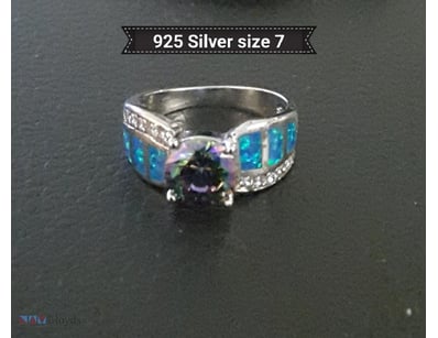 925 SILVER RING BLUE LAB CREATED OPAL WITH RAINBOW...