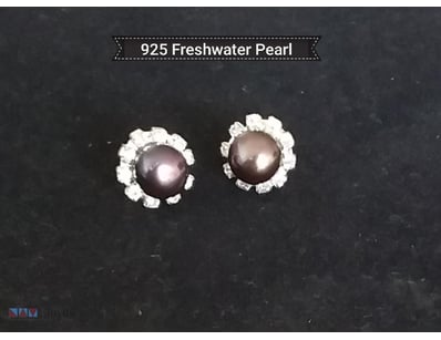 925 SILVER RAINBOW BLACK FRESHWATER PEARL STUD EAR...