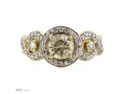 14K YELLOW GOLD, DIAMOND AND CHAMPAGNE DIAMOND, HA...