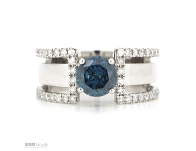 14K WHITE GOLD, BLUE DIAMOND AND DIAMOND, DRESS RI...