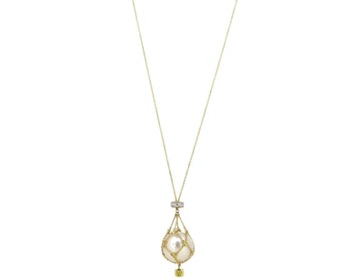 14K YELLOW GOLD, WHITE CULTURED SOUTH SEA PEARL, F...