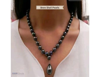 8MM RAINBOW BLACK SEA SHELL PEARL NECKLACE WITH 16...