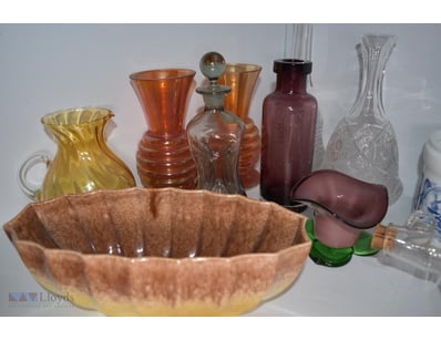 Box Of Assorted Colour Glassware And Decanters, Qt...