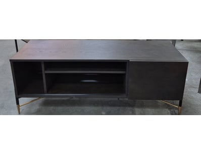 Modern credenza featuring a charcoal grey wood-gra...