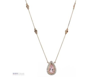 14K ROSE GOLD, MORGANITE AND DIAMOND, NECKLACE.   ...