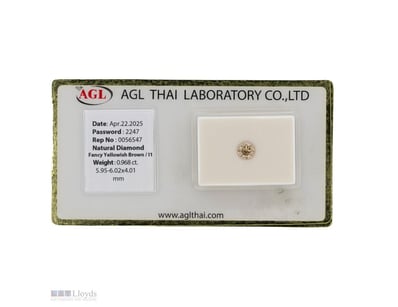 0.968CT CERTIFIED, NATURAL FANCY YELLOW/BROWN DIAM...