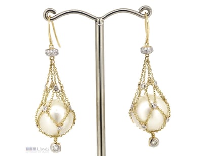 14K YELLOW GOLD, WHITE CULTURED SOUTH SEA PEARL AN...