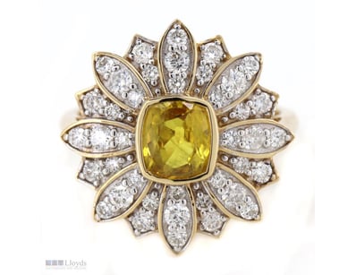 14K YELLOW GOLD/RHODIUM, YELLOW SAPPHIRE AND DIAMO...