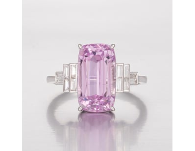 14CT WHITE GOLD AFGHAN KUNZITE AND DIAMOND ANTIQUE...