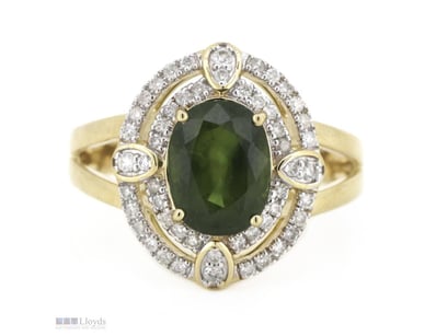 14K YELLOW GOLD, GREEN SAPPHIRE AND DIAMOND, DOUBL...