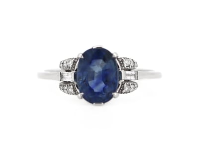 14K WHITE GOLD, 1.72CT BLUE CEYLON SAPPHIRE AND DI...