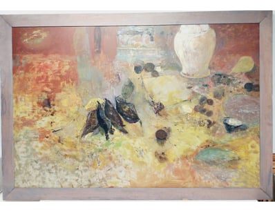 ABSTRACT MODERNIST OIL PAINTING WITH GESTURAL COMP...