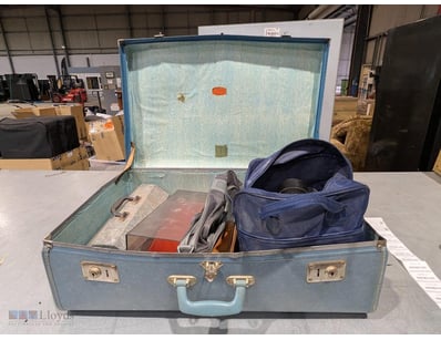 Suitcase and assorted boxes and bags

