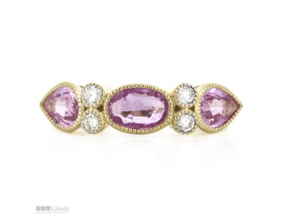 14K YELLOW GOLD, PINK SAPPHIRE AND DIAMOND, DECORA...
