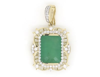 14K YELLOW GOLD, 15.14CT EMERALD AND DIAMOND, STAT...