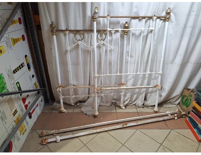 Bed Frame, Metal Style, White & Gold Finish

