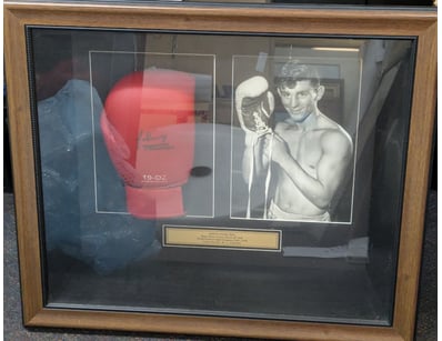 JOHNNY FAMECHON SIGNED BOXING GLOVE AND PHOTOGRAPH...