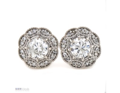 14K WHITE GOLD AND DIAMOND, HALO STUD EARRINGS.   ...