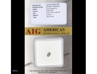 0.63CT CERTIFIED, NATURAL TANZANITE     

Oval Fac...
