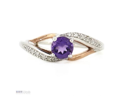 9K ROSE GOLD/STERLING SILVER, AMETHYST AND DIAMOND...