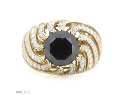 14K YELLOW GOLD, BLACK DIAMOND AND DIAMOND, DRESS ...