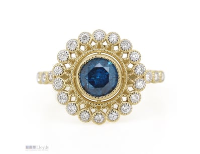 14K YELLOW GOLD, FANCY BLUE DIAMOND AND DIAMOND, H...