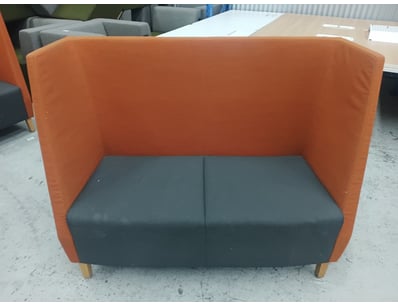 Modern two-tone booth seating featuring a striking...