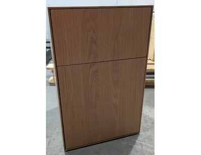 Modern timber bedside cabinet featuring two spacio...