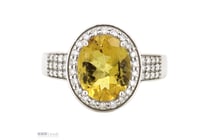 14K White Gold, Heliodor And Diamond, Halo Ring.