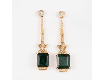 14CT YELLOW GOLD ZAMBIAN EMERALD AND DIAMOND ART D...