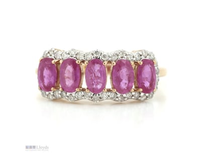 14K ROSE GOLD, RUBY AND DIAMOND, ETERNITY RING.   ...