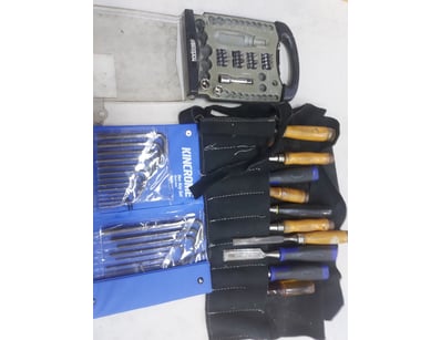 Assorted Lot containing various sized chisels, hex...