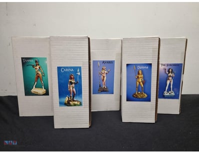 SET OF FIVE FANTASY CHARACTER FIGURINE BOXES - TAN...