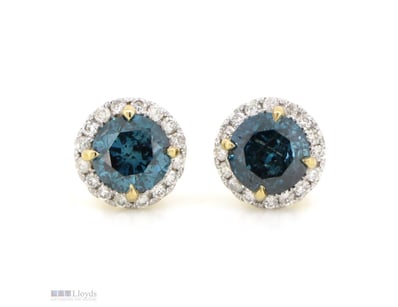 14K YELLOW GOLD, BLUE DIAMOND AND DIAMOND, HALO ST...