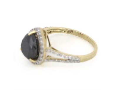 14K YELLOW GOLD, BLACK DIAMOND AND DIAMOND, SPLIT ...