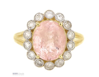 14K YELLOW/WHITE GOLD, MORGANITE AND DIAMOND, HALO...