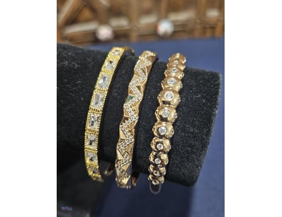 3XPCS  GOLD PLATED BANGLES WITH CUBAIC ZIRCONIA  S...