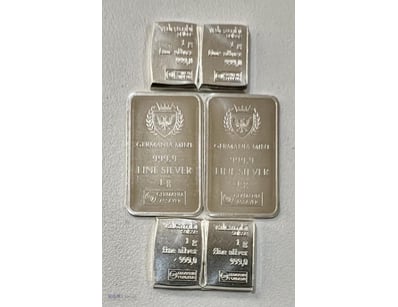 VALCUMBI SILVER BAR 1 GRAM X 4 PLUS 2 X GERMANIA S...