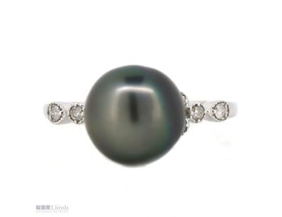 14K WHITE GOLD, BLACK TAHITIAN CULTURED PEARL AND ...