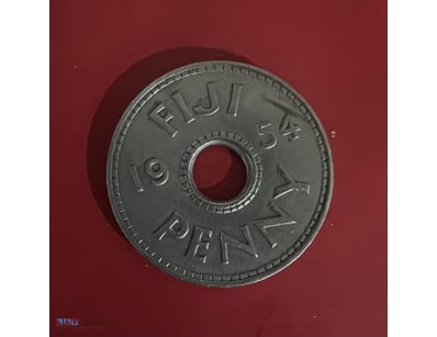 1954- FIJI PRE DECIMAL HOLED PENNY-QUEEN ELIZABETH...
